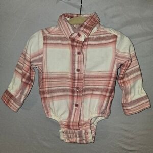 Outdoor Kids Flannel Bodysuit 3-6M Baby Pink Cream Plaid Snap Bottom Onesie